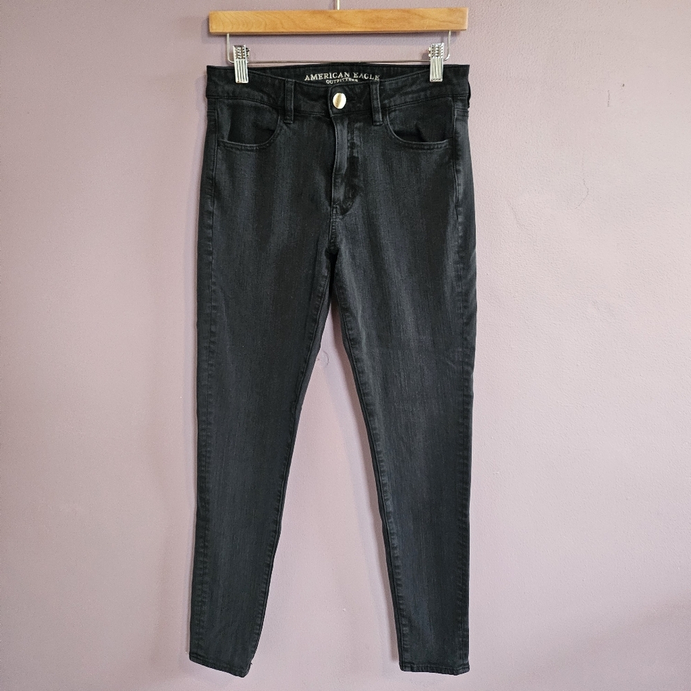 American Eagle Black Grunge Super Stretch X⁴ High Rise Jegging Skinny Jeans